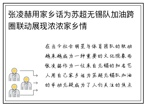 张凌赫用家乡话为苏超无锡队加油跨圈联动展现浓浓家乡情