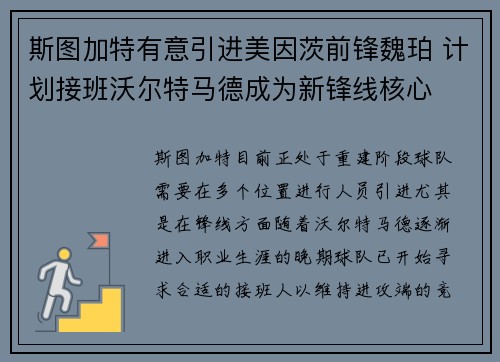 斯图加特有意引进美因茨前锋魏珀 计划接班沃尔特马德成为新锋线核心